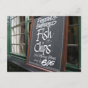 Fish and chips sign postcard