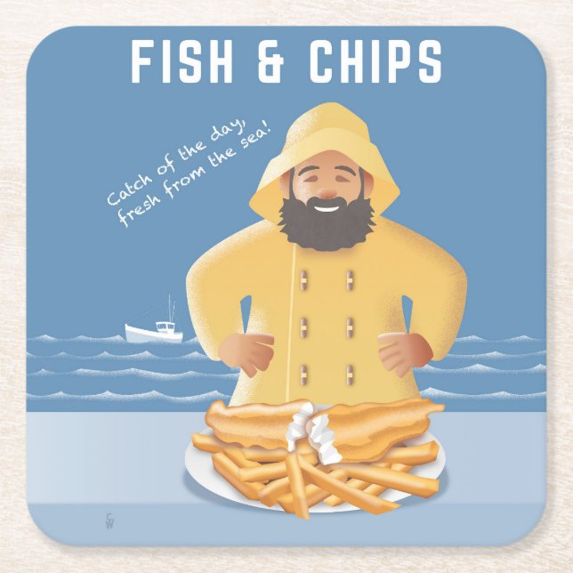 Fish and Chips Square Paper Coaster (Front)