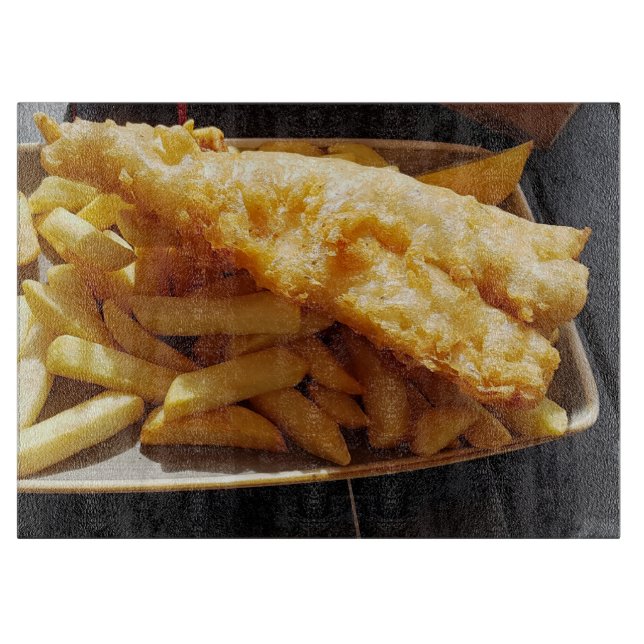 Fish and Chips up close cutting board (Front)