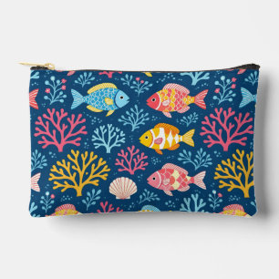 Fish and coral nautical blue accessory pouch