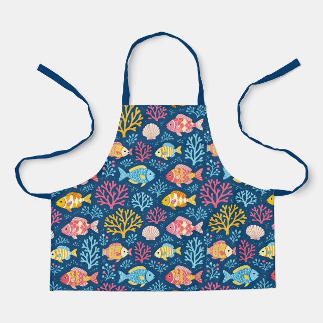 Fish and coral nautical blue apron (Front)
