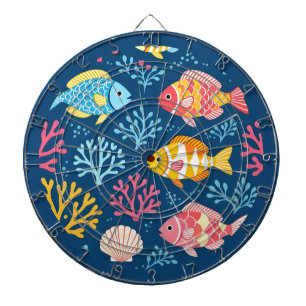 Fish and coral nautical blue dartboard