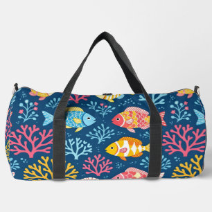 Fish and coral nautical blue duffle bag