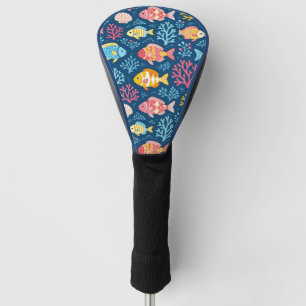 Fish and coral nautical blue golf head cover
