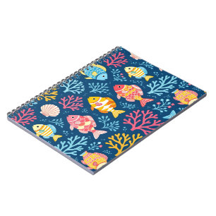 Fish and coral nautical blue notebook