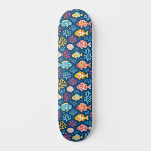 Fish and coral nautical blue skateboard