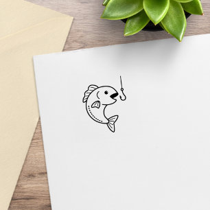 Fish and Fishing Hook 1x1 Rubber Stamp