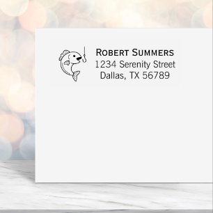 Fish and Fishing Hook Address Self-inking Stamp