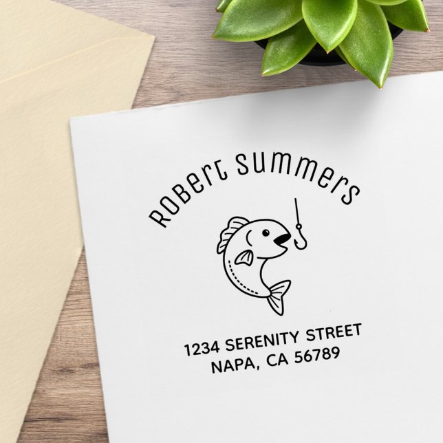 Fish and Fishing Hook Arch Address Rubber Stamp (Creator Uploaded)