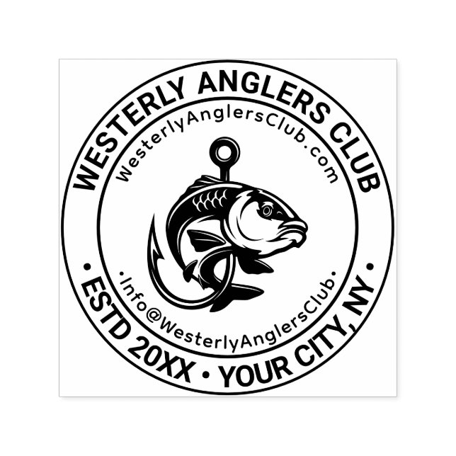 Fish and Hook Business Name Location URL Email Self-inking Stamp (Design)