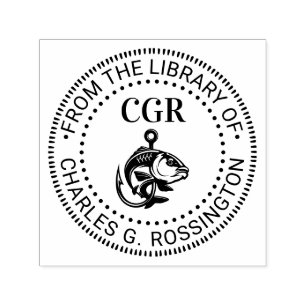 Fish and Hook Fishermen Library Book Name Self-inking Stamp