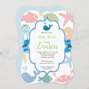 Fish and sea creatures baby shower invitation. invitation