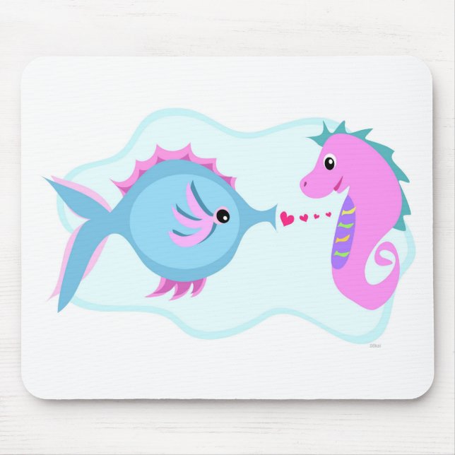 Fish and Seahorse Love Connection Mouse Pad (Front)