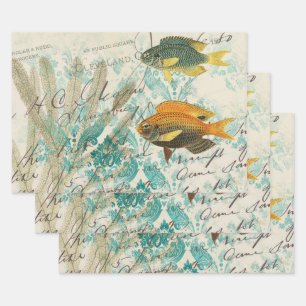 Fish and Seaweed with Writing Wrapping Paper Sheet