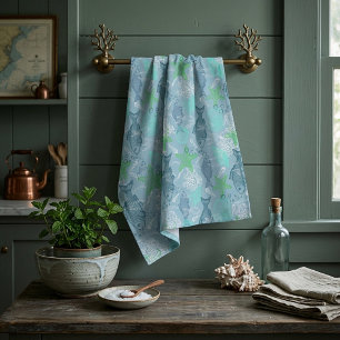 Fish and shells tea towel