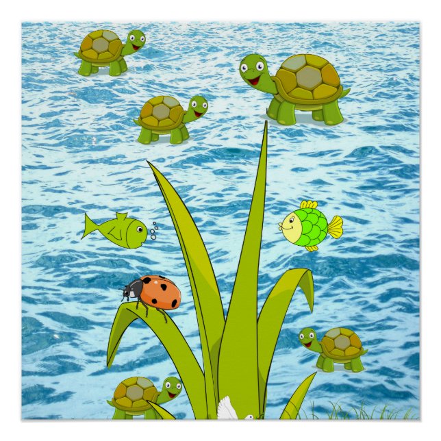 Fish and Turtle Poster Beach House Posters (Front)