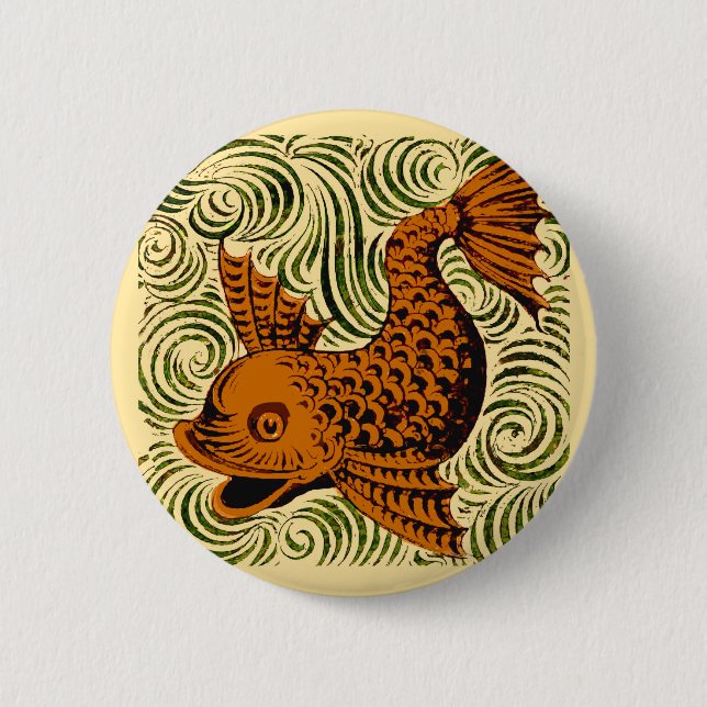 Fish Antique Tile Old art ancient 6 Cm Round Badge (Front)