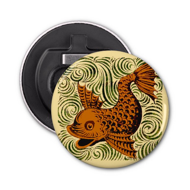 Fish Antique Tile Old art ancient Bottle Opener (Front)