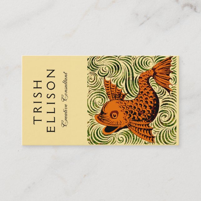 Fish Antique Tile Old art ancient Business Card (Front)