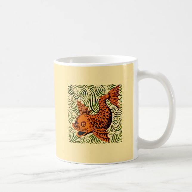 Fish Antique Tile Old art ancient de morgan art Coffee Mug (Right)