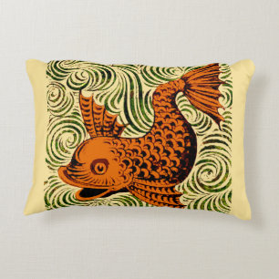 Fish Antique Tile Old art ancient de morgan art Decorative Cushion