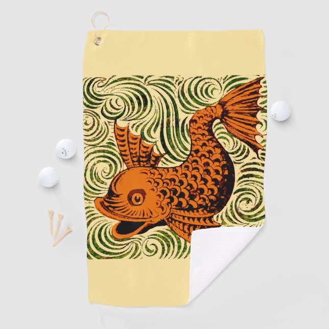 Fish Antique Tile Old art ancient de morgan art Golf Towel (InSitu)