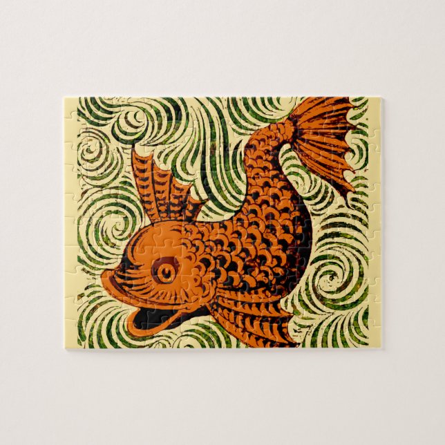 Fish Antique Tile Old art ancient de morgan art Jigsaw Puzzle (Horizontal)