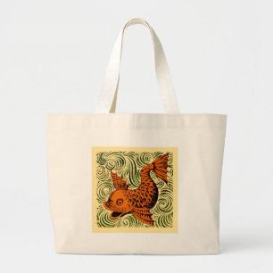 Fish Antique Tile Old art ancient de morgan art Large Tote Bag