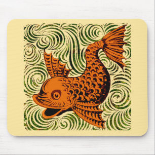 Fish Antique Tile Old art ancient de morgan art Mouse Pad