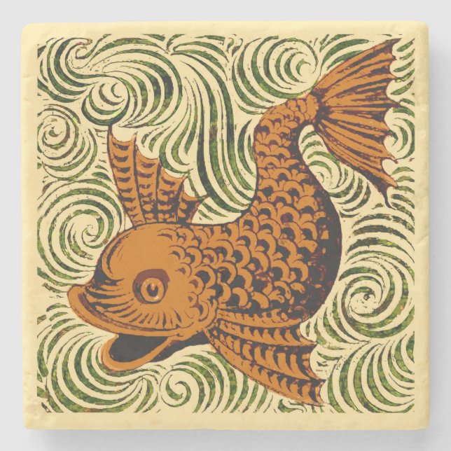 Fish Antique Tile Old art ancient de morgan art Stone Coaster (Front)