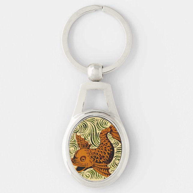 Fish Antique Tile Old art ancient Key Ring (Front)