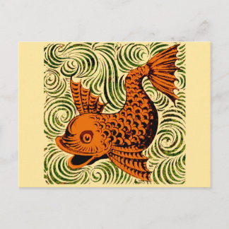 Fish Antique Tile Old art ancient Postcard