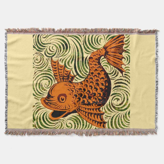 Fish Antique Tile Old art ancient Throw Blanket (Front)