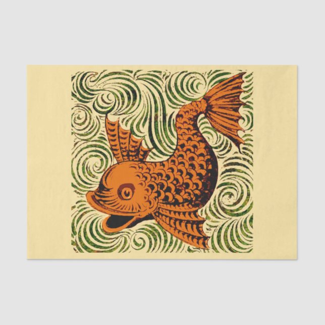 Fish Antique Tile Old art ancient Tissue Paper (Front)