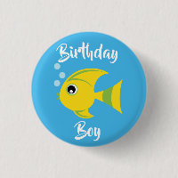 Fish Aquarium 1st Birthday Button Pin