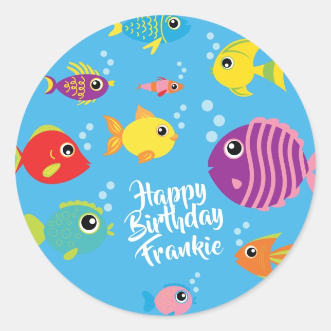 Fish Aquarium 1st Birthday Thank You Sticker Seals (Front)