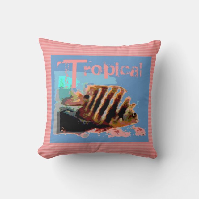 Fish Aquatic Stripes and Dots Pattern Pillow (Front)