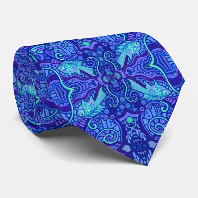 Fish Arabesque Underwater Bohemian Pattern Purple Tie (Rolled)