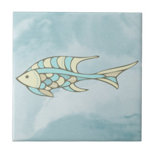 Fish Art Blue Mosaic Nautical Tile