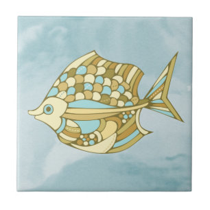 Fish Art Blue Nautical Tile