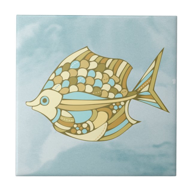 Fish Art Blue Nautical Tile (Front)