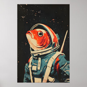 Fish Astronaut Poster, Fish Retro Print, Fish Poster