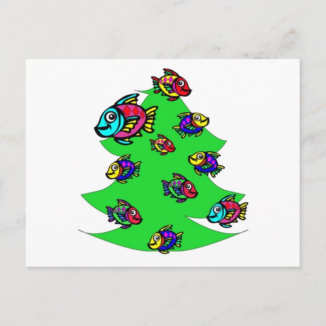 fish at Christmas tree Holiday Postcard (Front)