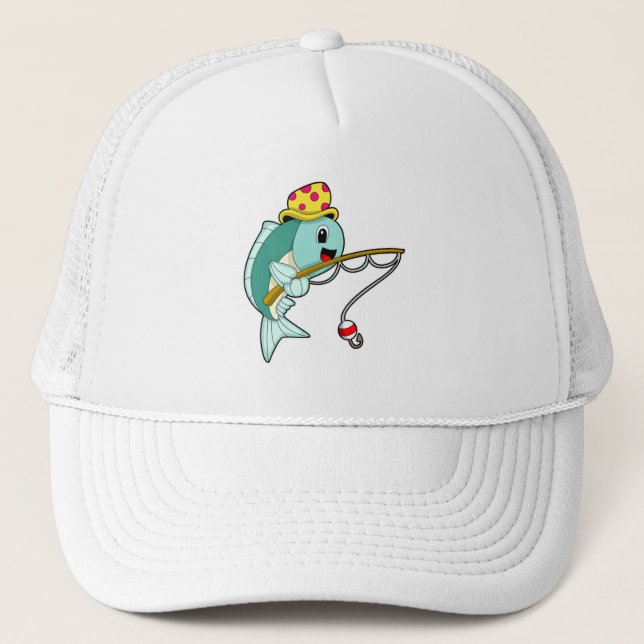 Fish at Fishing with Fishing rod & Hat (Front)