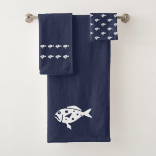 Fish Bath Ocean Blue & white Towel Set