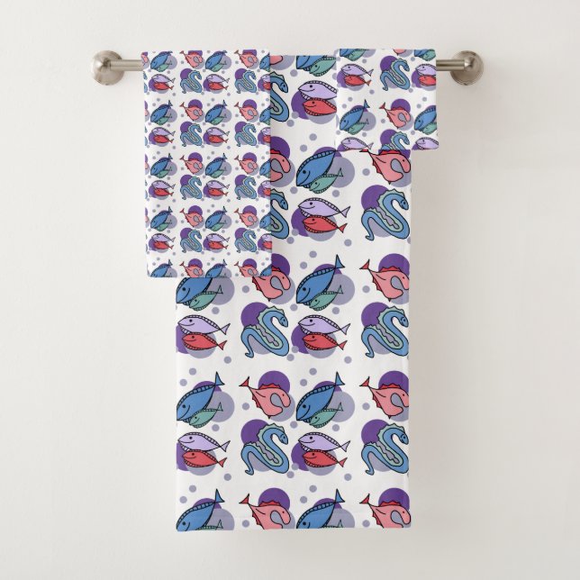 Fish  bath towel set (Insitu)