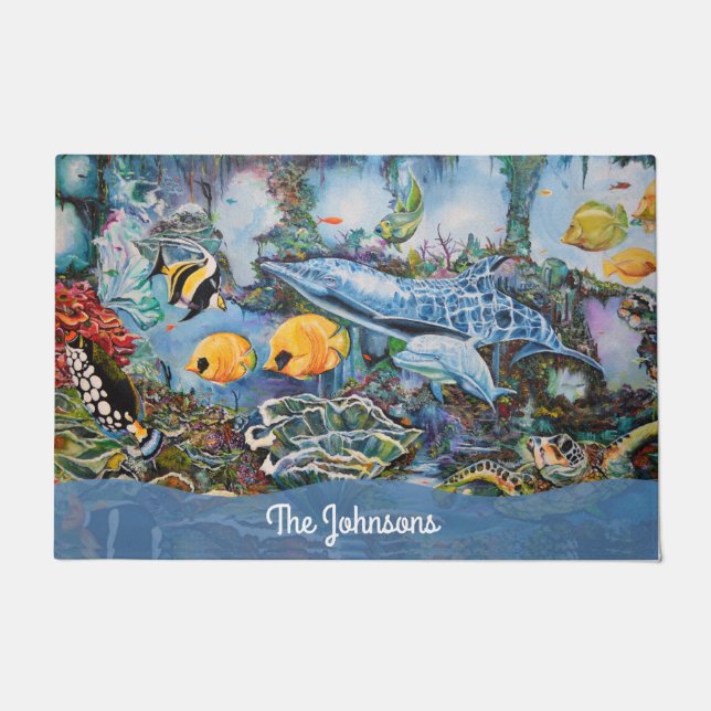 Fish Beach Aqua Theme Custom Doormat (Front)
