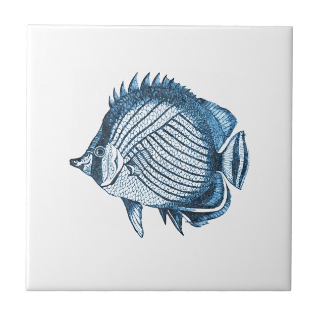 Fish beach nautical ocean coastal sea blue tile (Front)