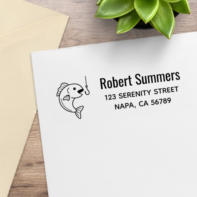 Fish Biting Fishing Hook Address Rubber Stamp (Creator Uploaded)