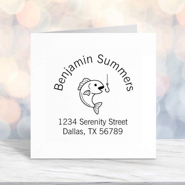 Fish Biting Fishing Hook Arch Address Self-inking Stamp (Creator Uploaded)